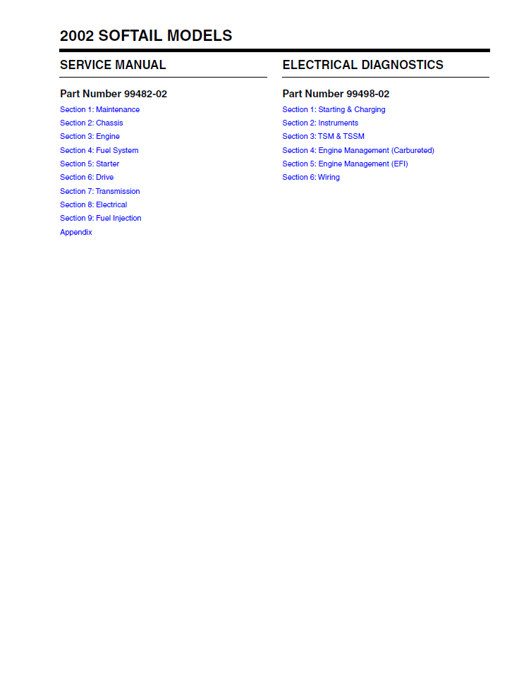 Harley Davidson 2002 Softail Models Service & Electrical