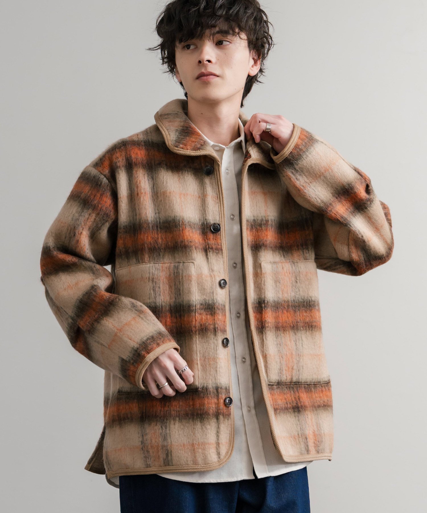 Rocky Monroe｜日本製 ECOLANA シャギーチェックスタンドオーバー