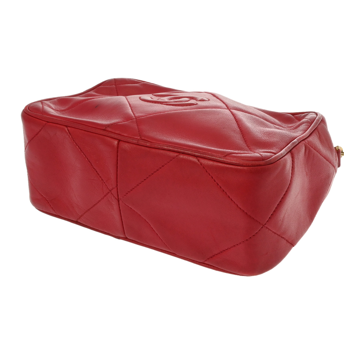 シャネル フリンジチェーンショルダー レッド ラムスキン レディース