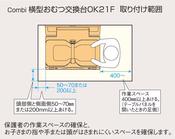 Combiの折りたたみ式おむつ交換台の選び方と設置に必要な寸法 | コンビ