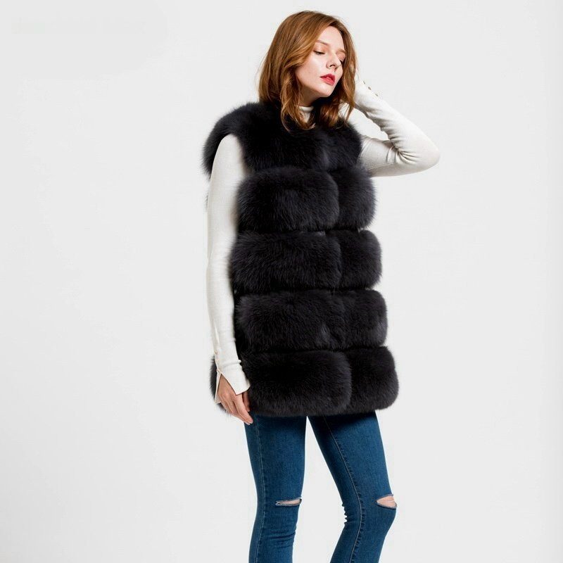 Women's Real fox fur vest Front 5 block リアルフォックスファー
