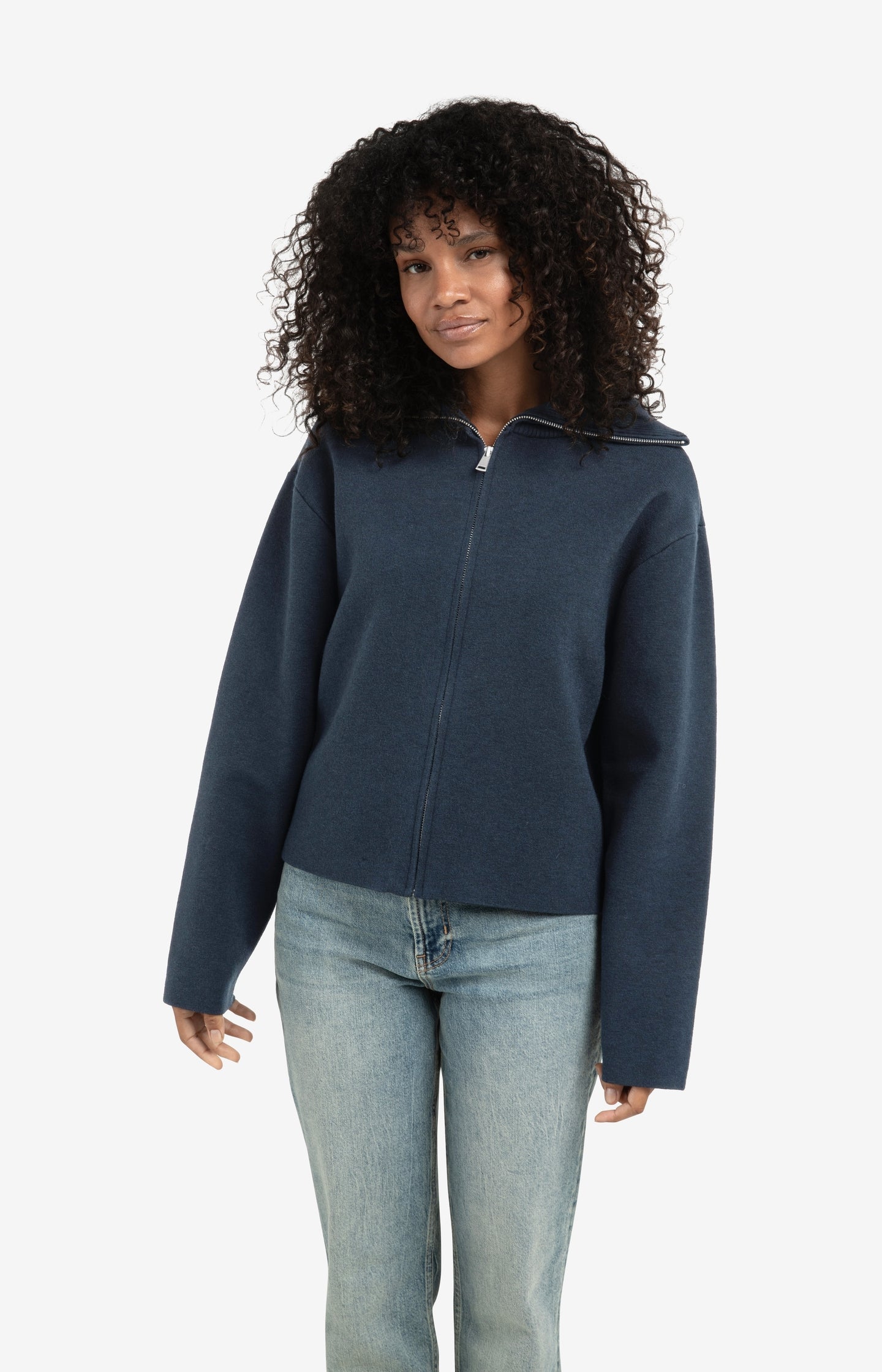 Zip-up cardigan with high neckline