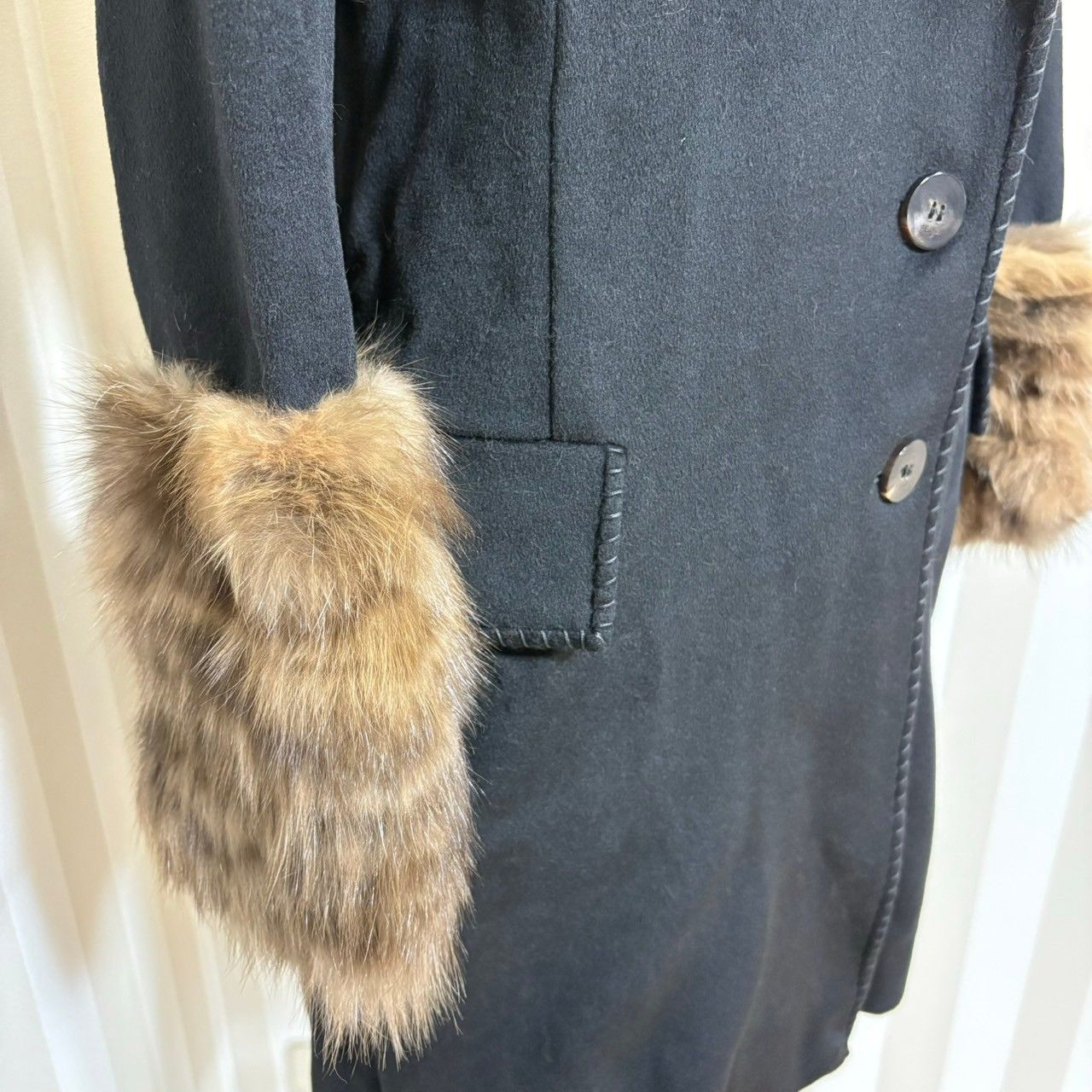 ☆良品 FENDI フェンディ カシミヤ混 セーブルファー ウールコート