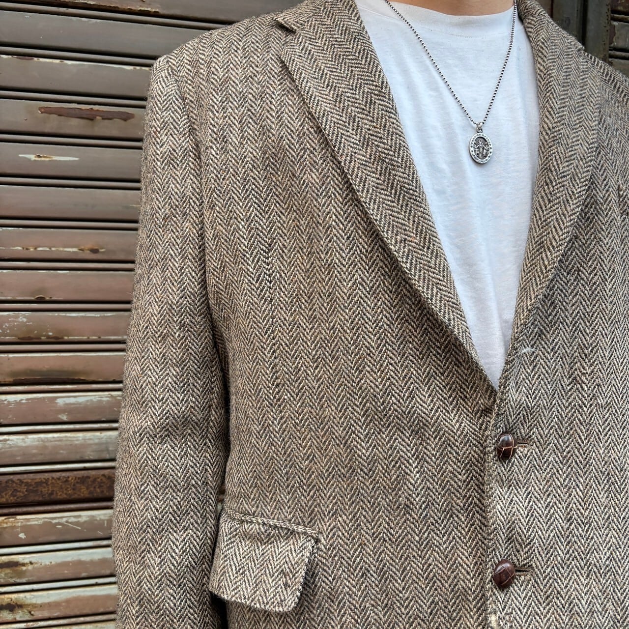 80s Harris Tweed ヘリンボーン ハリスツイード テーラード L