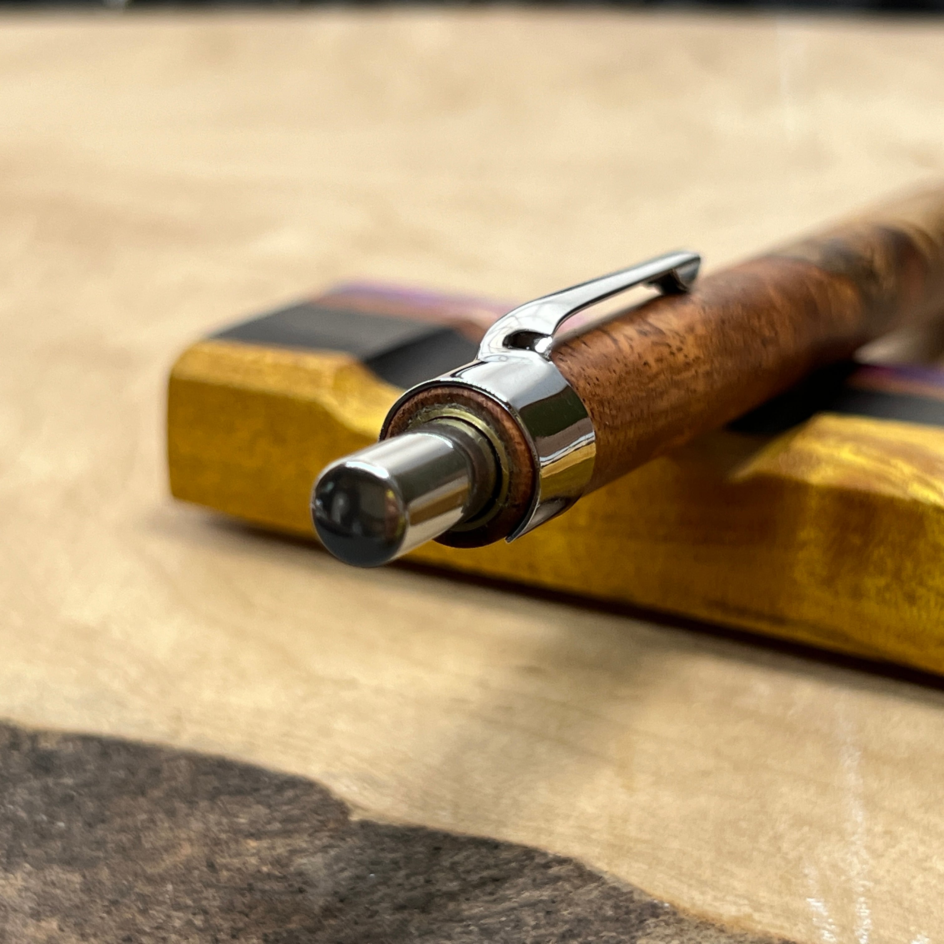 21花梨瘤源平柄 木製シャーペン強低重心R アヤメローレットタイプ 真鍮