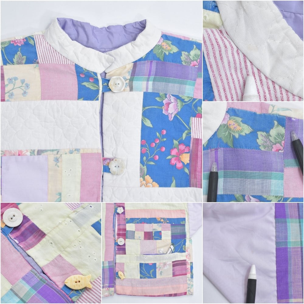 Vintage ハンドメイド 花柄 パッチワーク デザイン マオカラー風