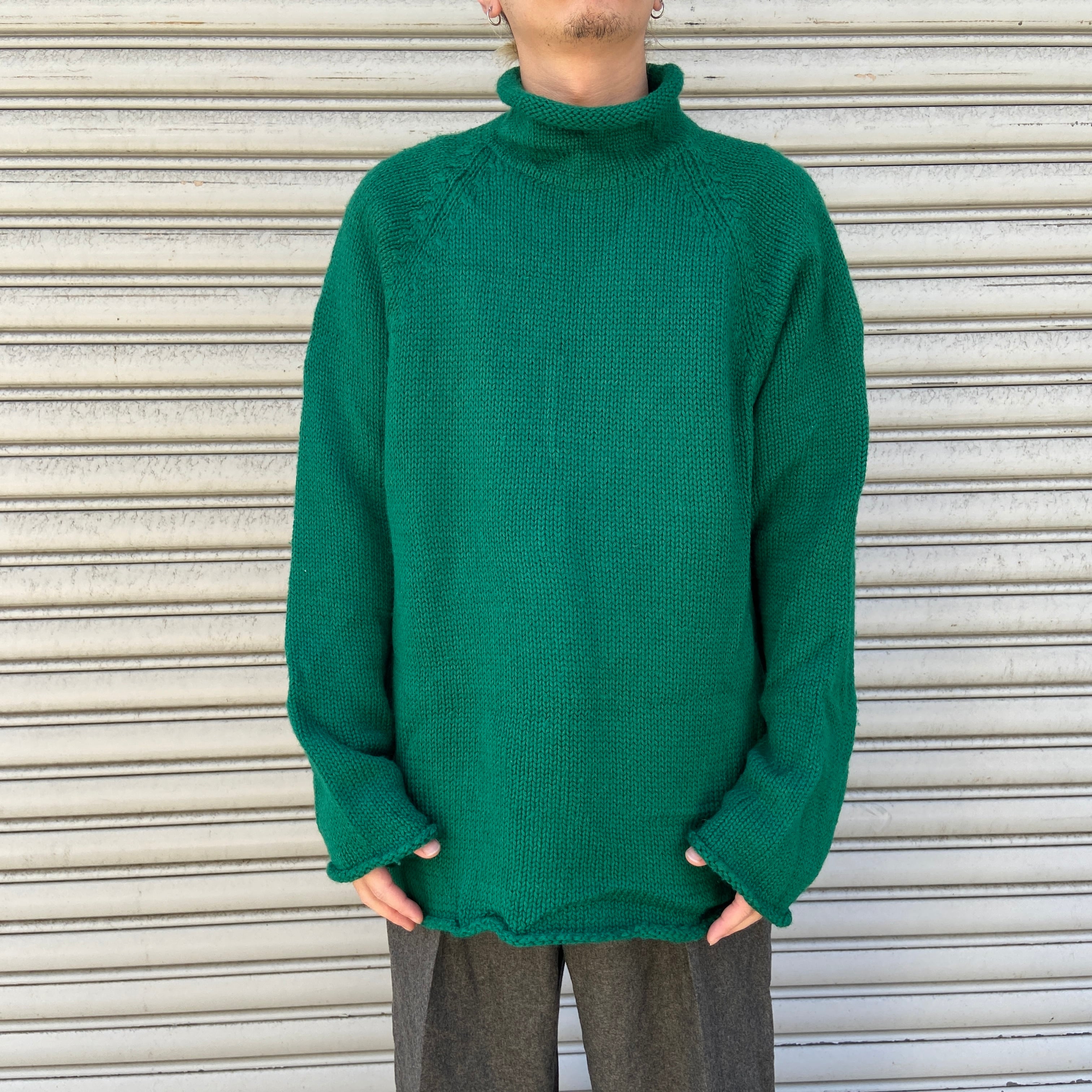 90s J.CREW ロールネックウールセーター 巨人タグ ニット 緑 L | 古着
