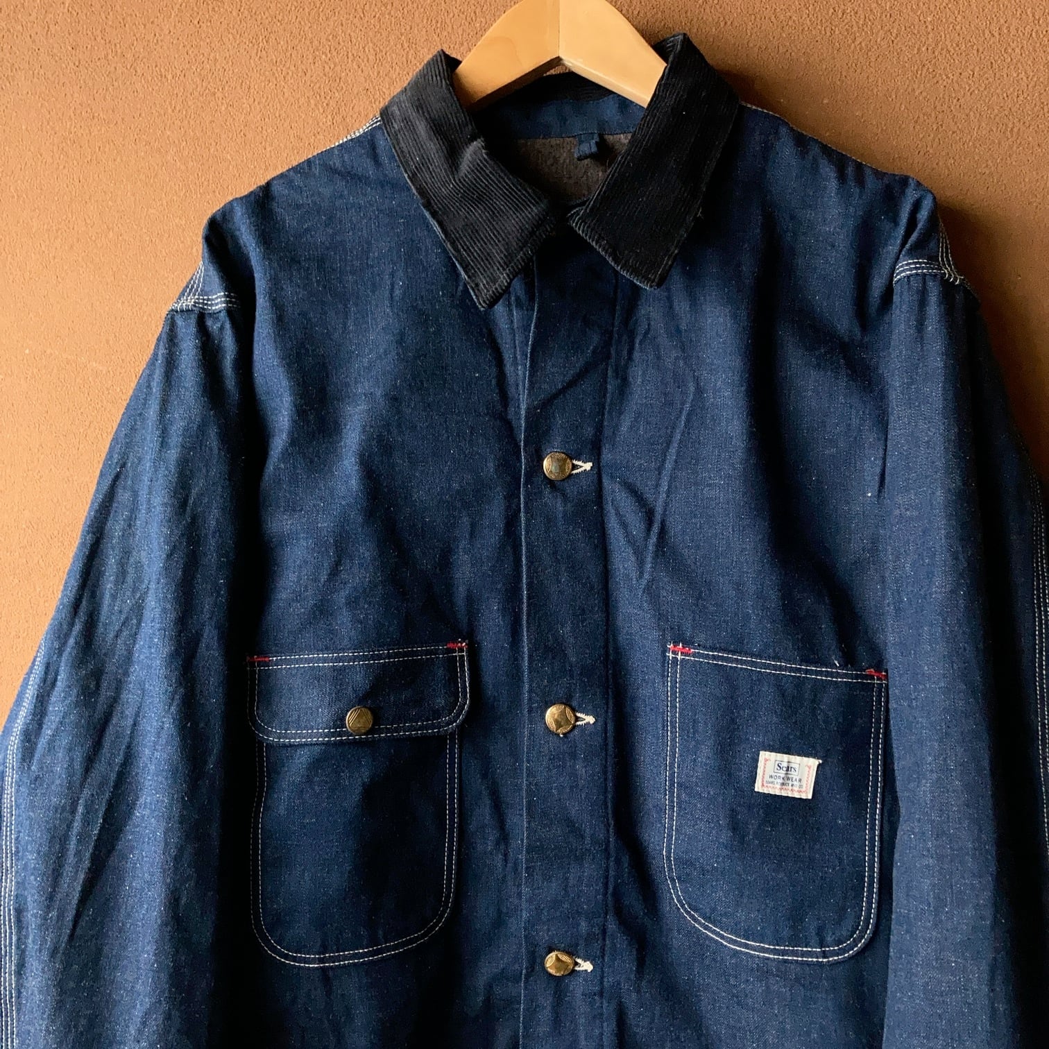 極美品 60's SEARS デニムカバーオール濃紺 裏地ブランケット付き 襟