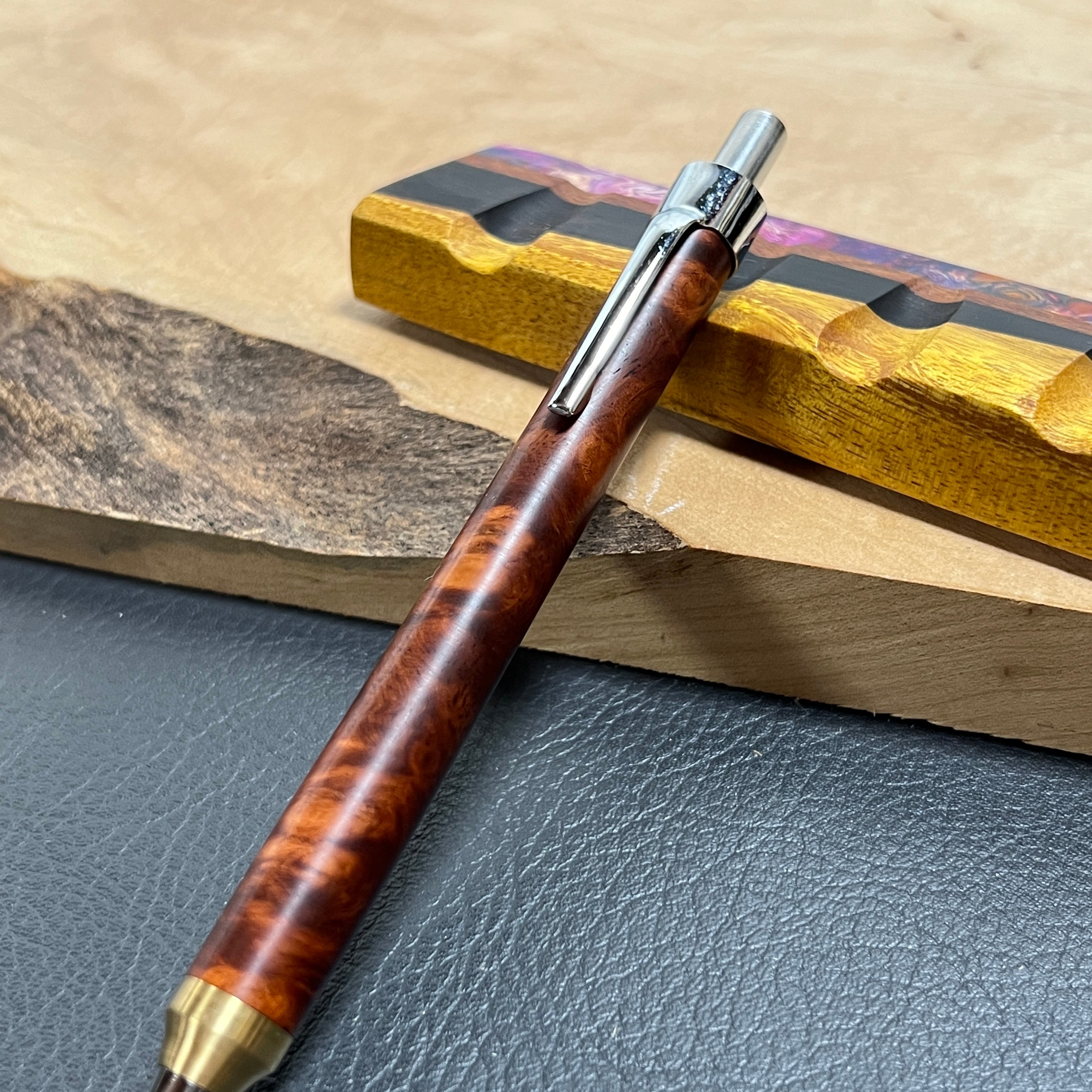 26花梨瘤濃色 木製シャーペン 強低重心Rタイプ 真鍮 | handwood