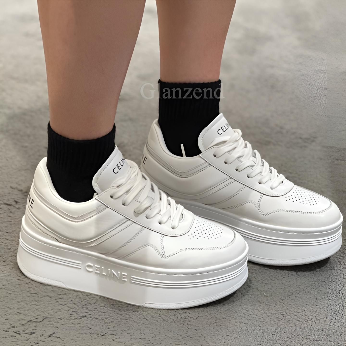 美脚効果♪【CELINE】ロゴ入り カーフスキン ブロックスニーカー