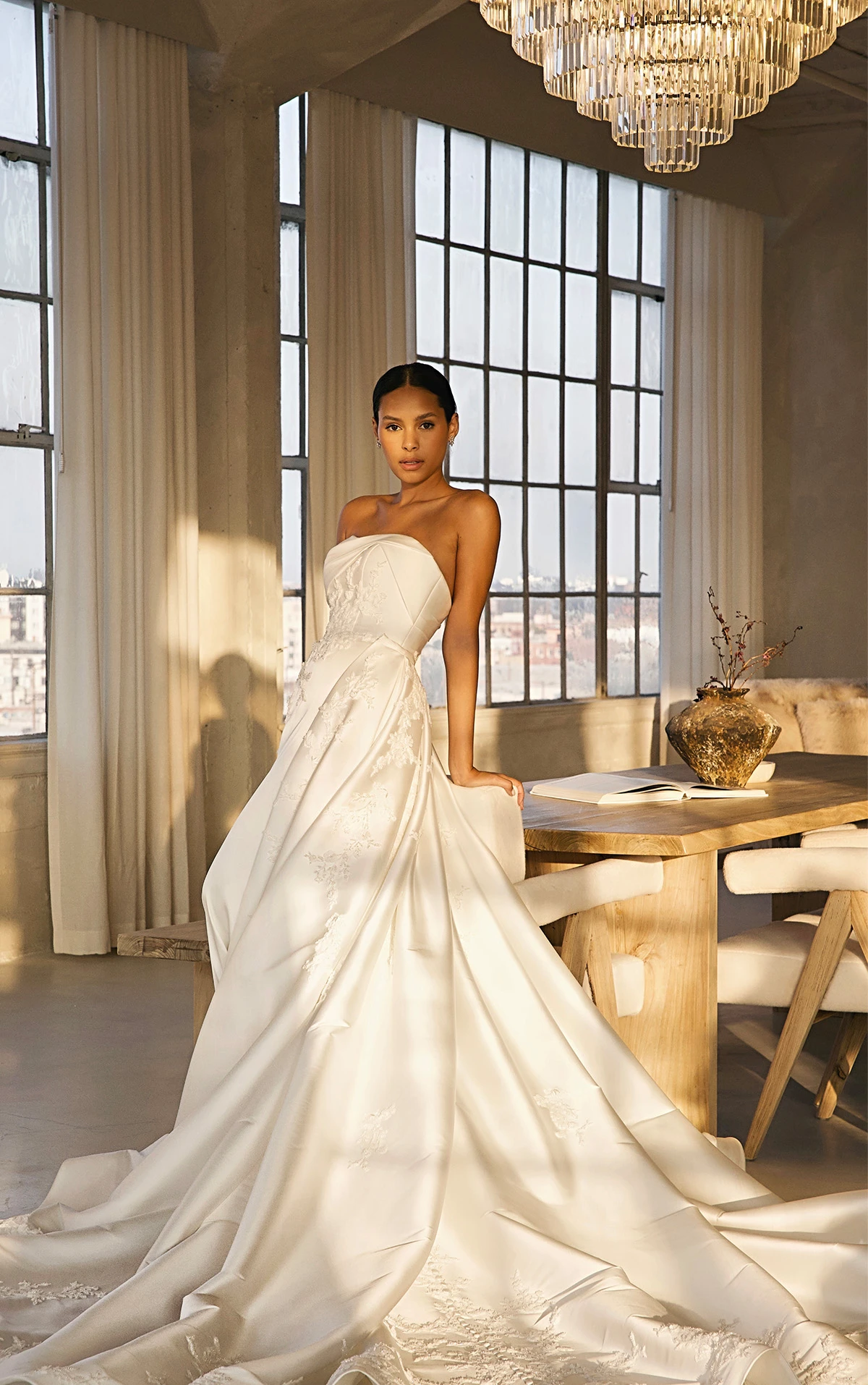 Martina Liana Luxe: Sleek Silk Fit-and-Flare Wedding Dress