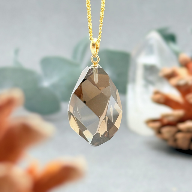 K18 23mm 大粒 スモーキークォーツ/茶水晶 天然石ネックレス - Prism