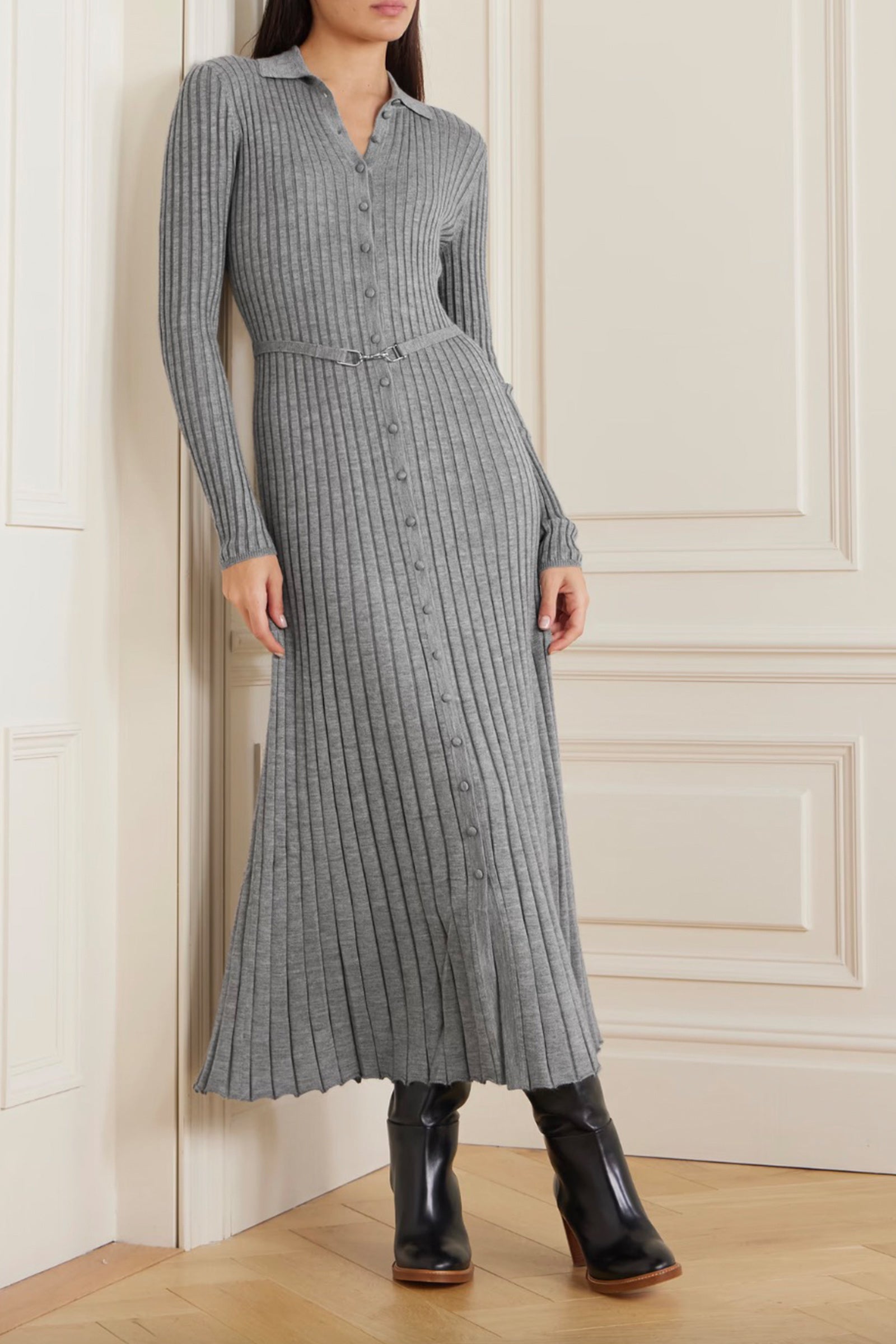 Gabriela Hearst Tenes Belted Ribbed Silk and Cashmere-blend Midi