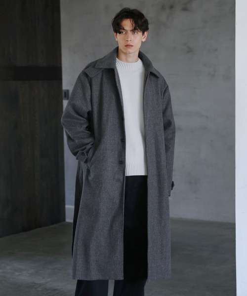 セール】2wayメルトンオーバーサイズロングステンカラーコート（ステン