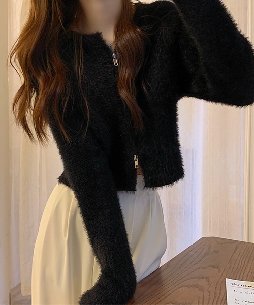 セール】シャギーニット カーディガン ショート丈 モヘアカーディー