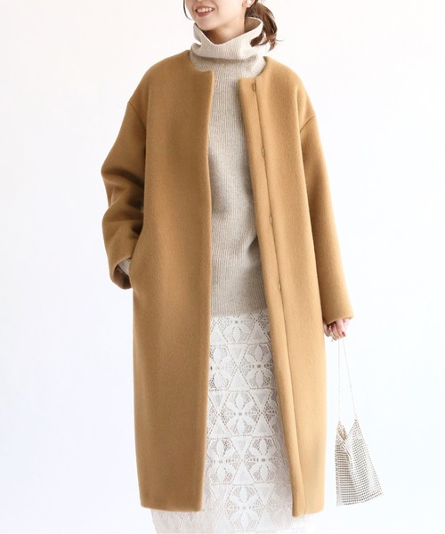 IENA（イエナ）の「ラムウールノーカラーロングコート◇（ノーカラー