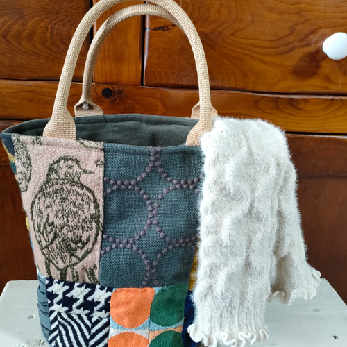 ミナペルホネンハギレのパッチワーク冬物バケツトートbag トート