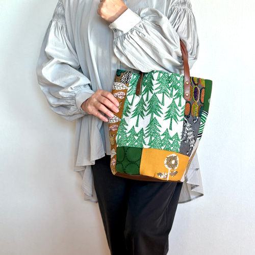 一点物 送料無料 ミナペルホネン バケツ型トートバッグ ハンドメイド