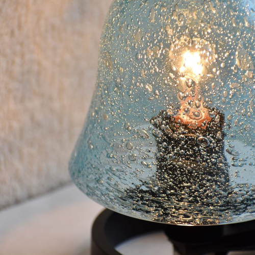 ◇送料無料◇吹きガラス卓上ランプ 鉄スタンド（ミニ）【うす泡 スカイ