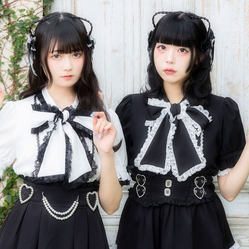 レースフリルたっぷり上品ボウタイリボンブラウス – レディース