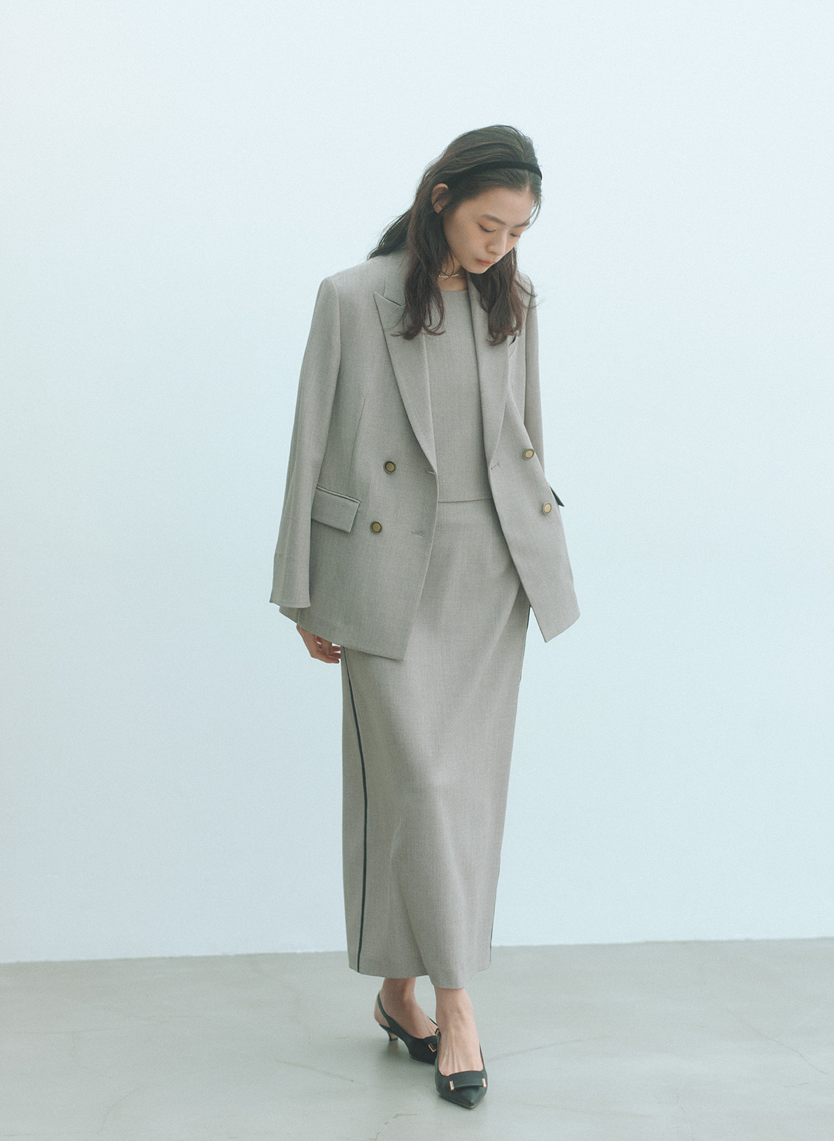 ラインアクセントタイトスカート/セットアップ可｜LOUNIE（ルーニィ