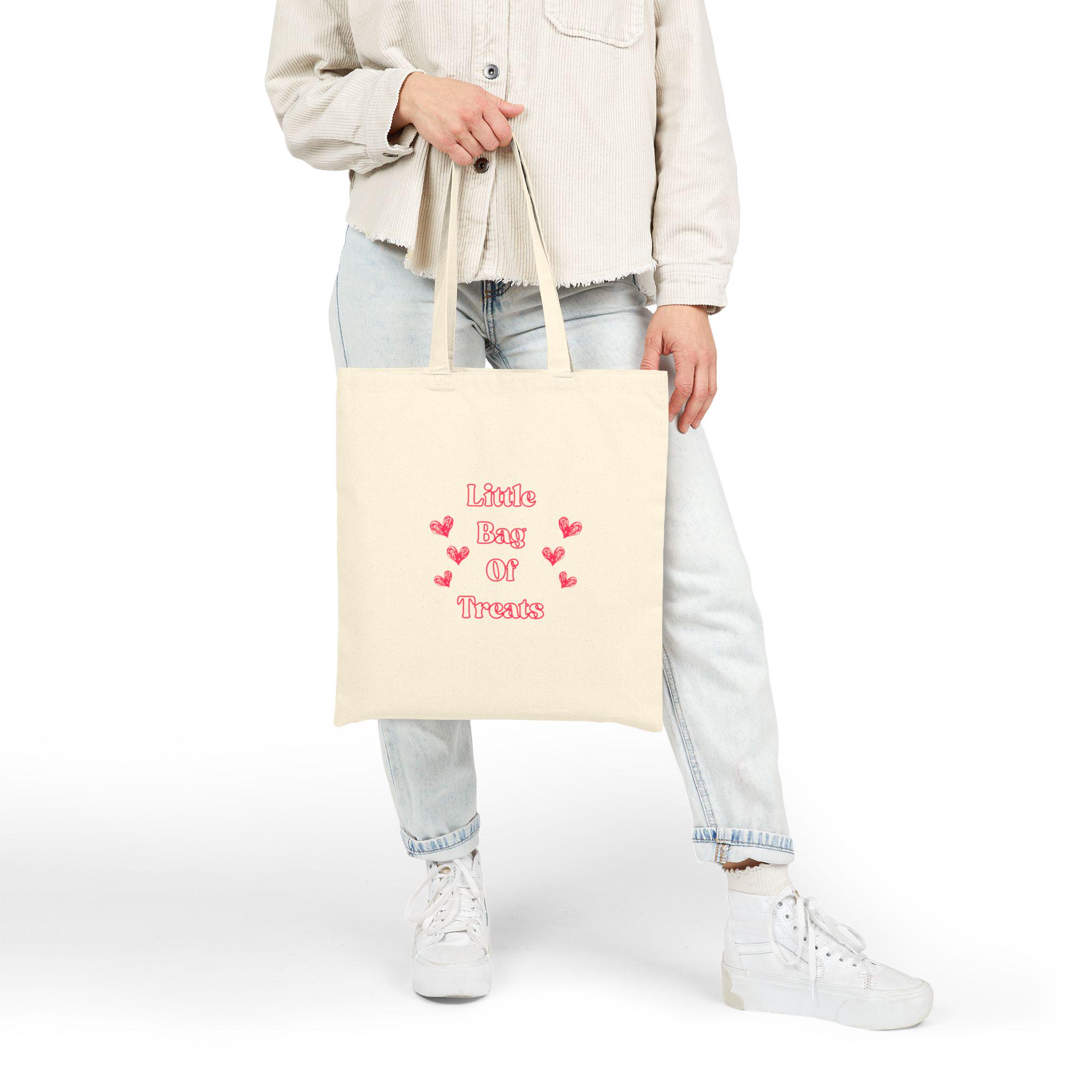 Cotton Canvas Tote Bag, Little Bag of Treats Pink Hearts, Reusable