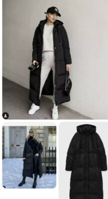 ZARA BLACK LONG DOWN PUFFER JACKET COAT WATER AND WIND PROTECTION