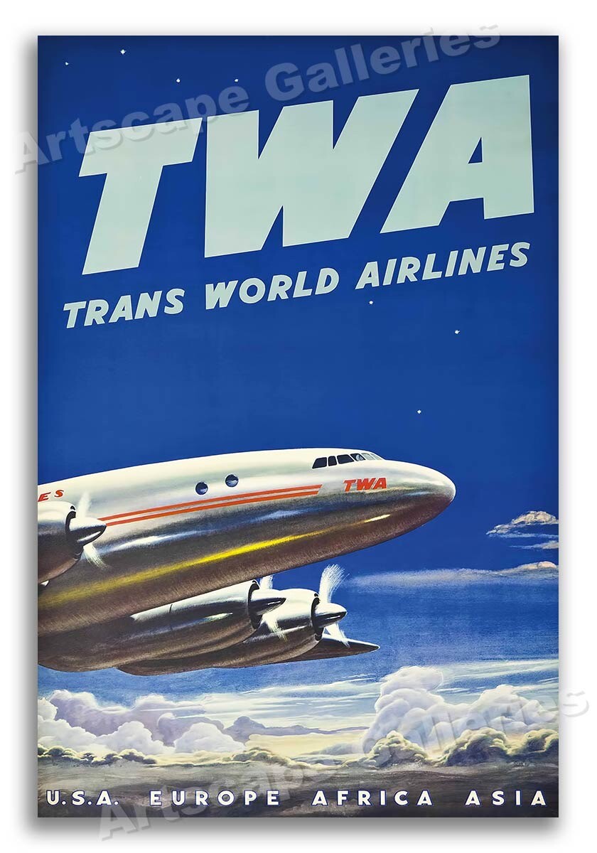 TWA Trans World Airlines 1950s Vintage Style Aviation Travel