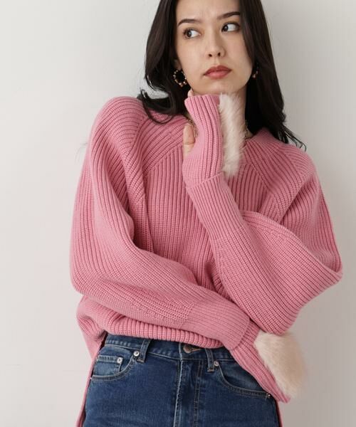 セール】 ◇ファーグローブ付き畦ニットプルオーバー （ニット