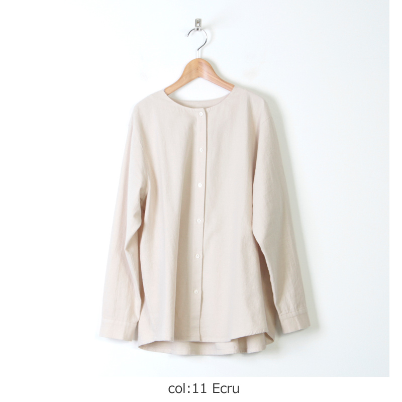 evameva (エヴァムエヴァ) cotton wool nocollar shirt / コットン