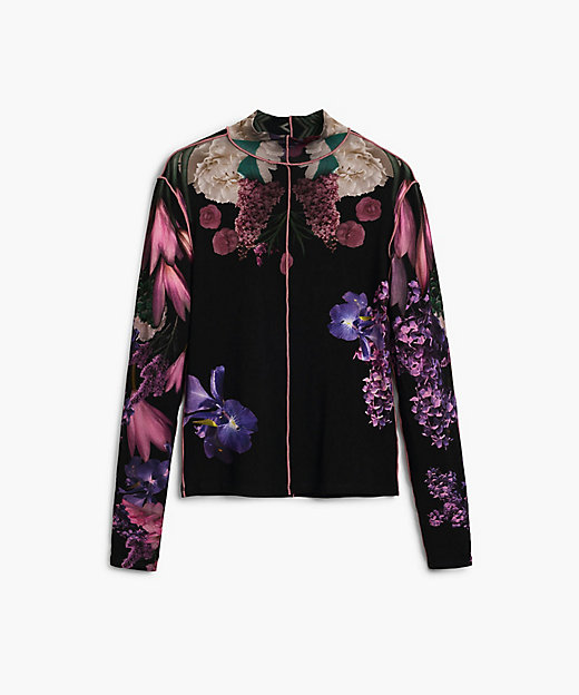 花柄ミラー長袖Tシャツ モックネックプルオーバー 25WWTKZ1