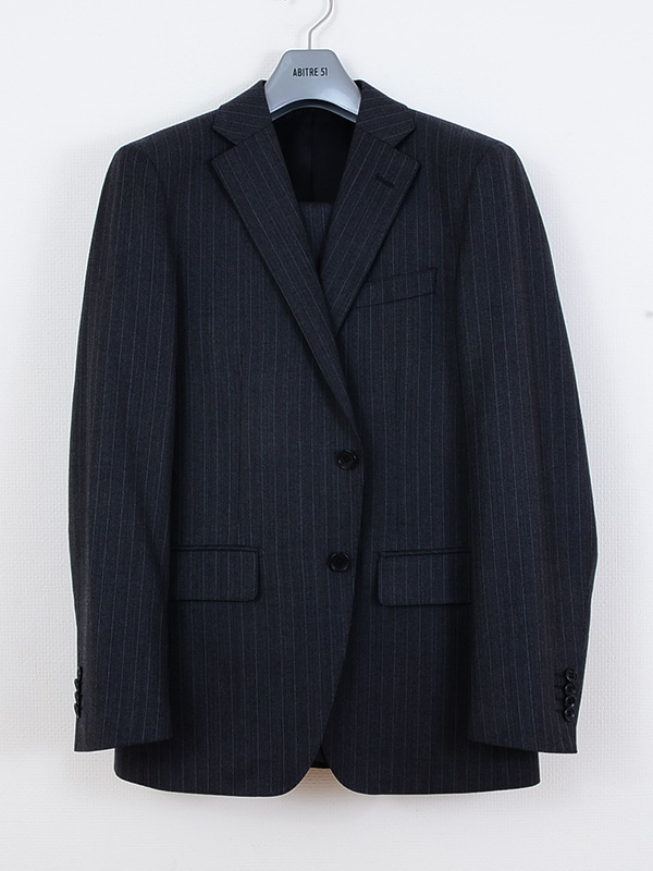 ≪WEB特価≫ウール50％ポリエステル50％/ネイビー/ストライプ