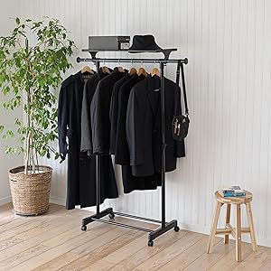 Amazon｜山善(YAMAZEN) ハンガーラック キャスター付き 幅80-132×奥行