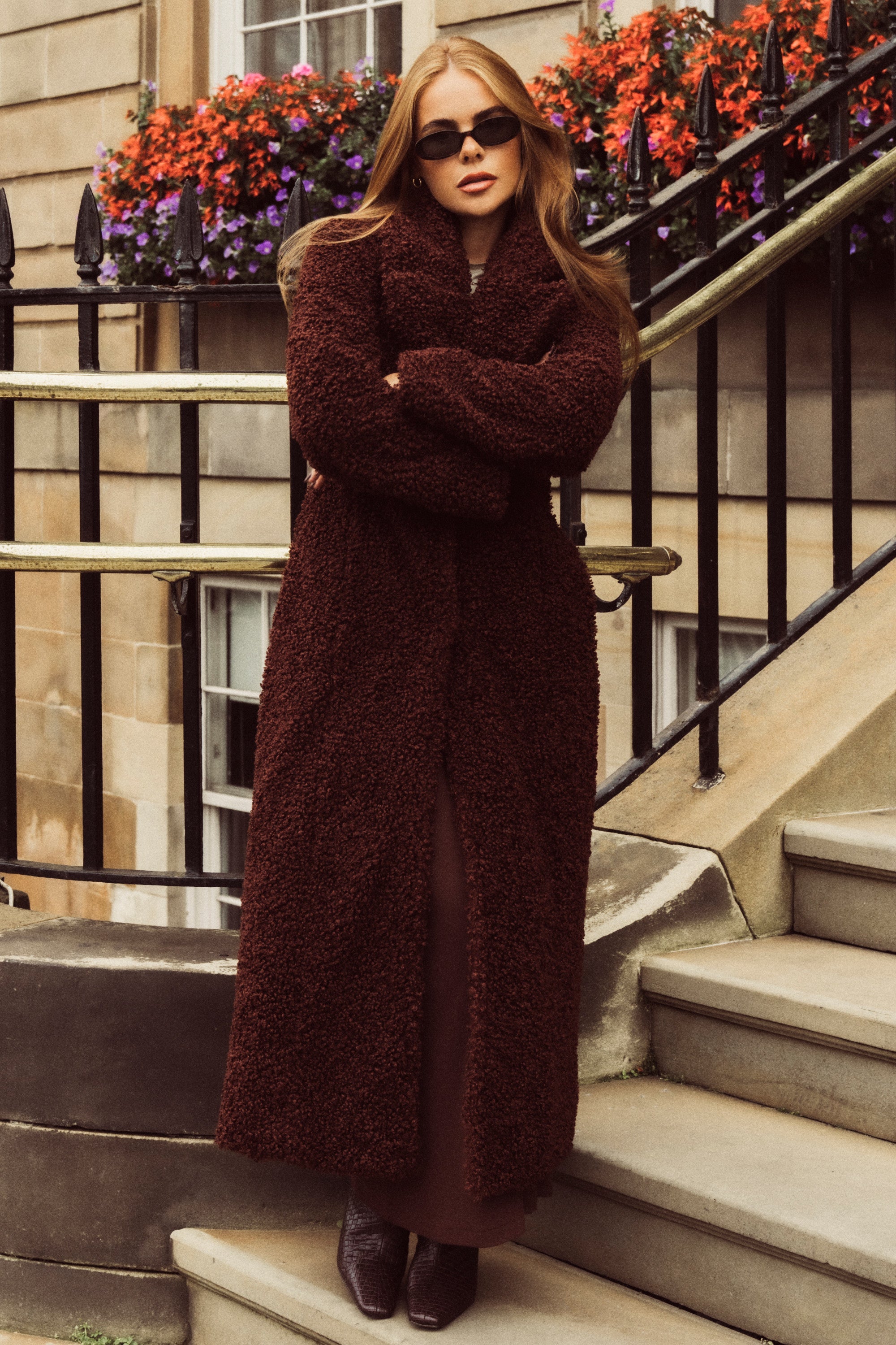 Alaska Long Shearling Coat in Brown | Oh Polly
