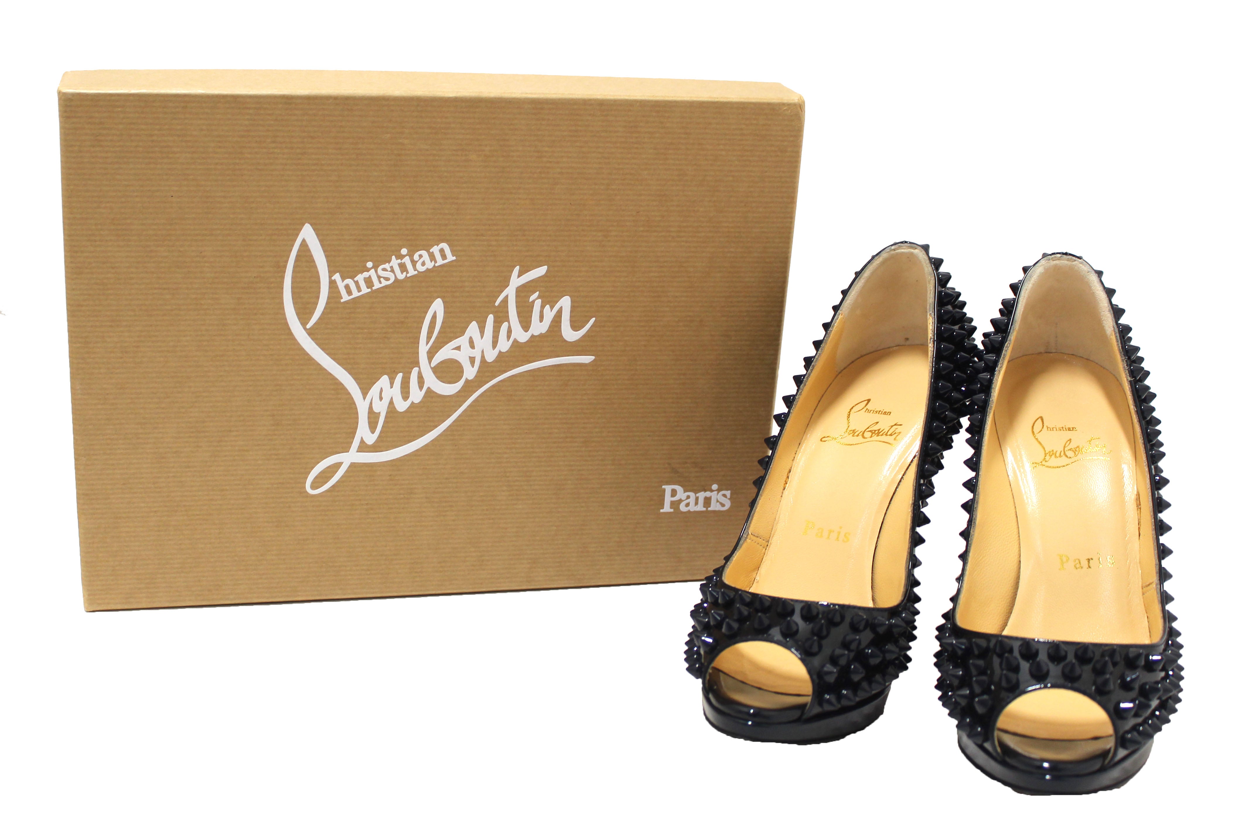 Authentic Christian Louboutin Blue Patent Leather Yolanda Spikes