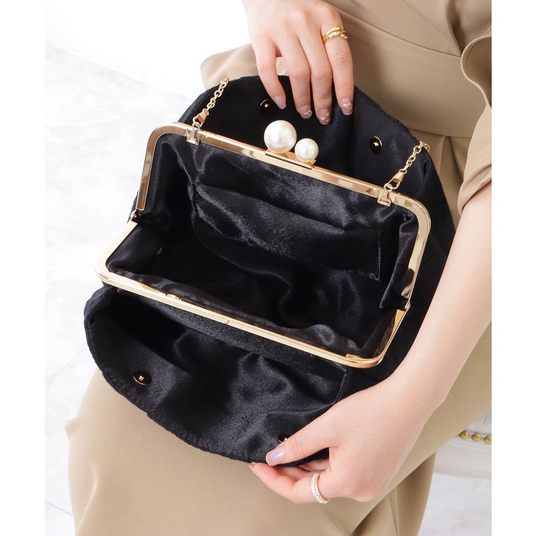 レースレディース Lace Ladies 総レース パール がま口 クラッチ
