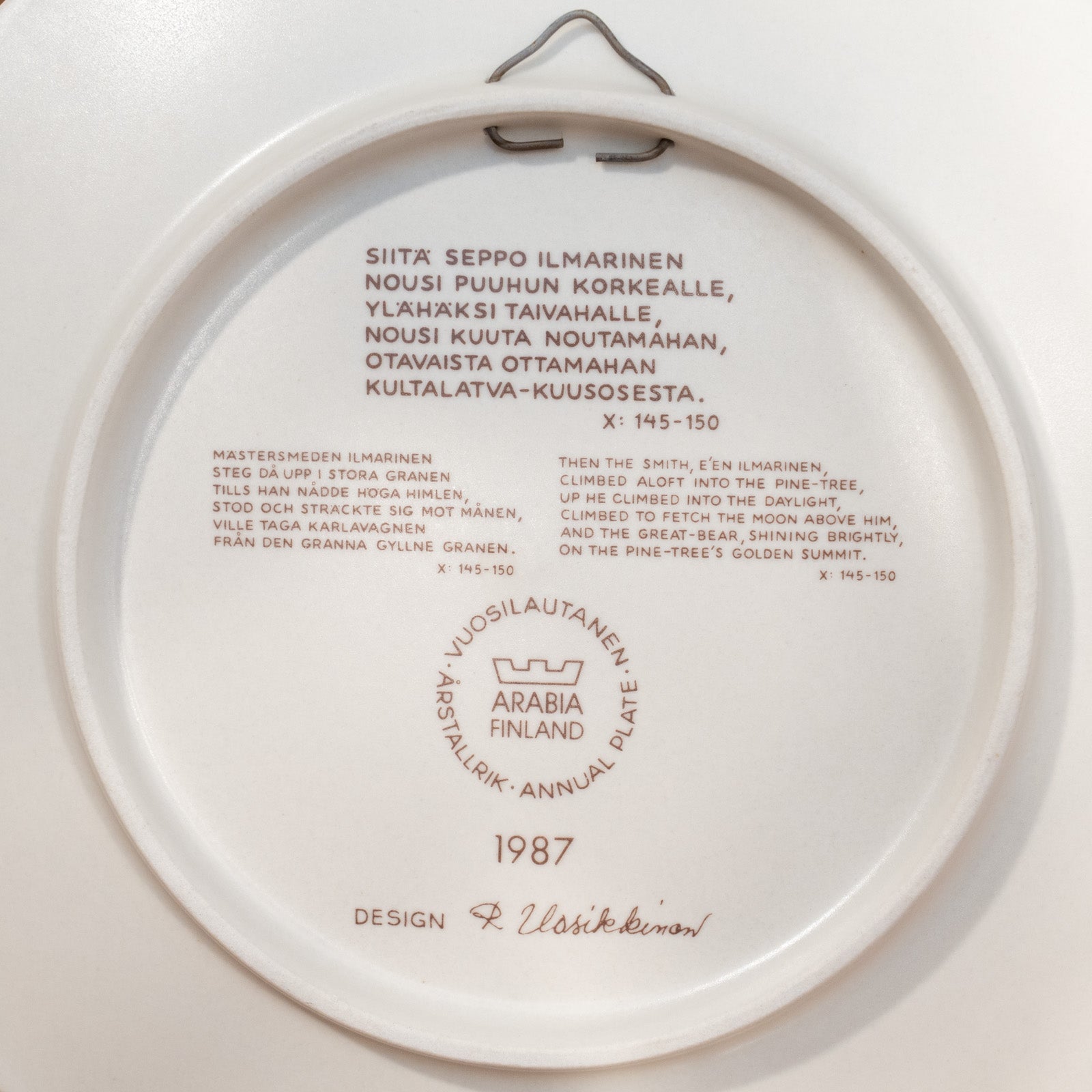 ARABIA アラビア Kalevala カレワラ】イヤープレート 1987年製 20cm