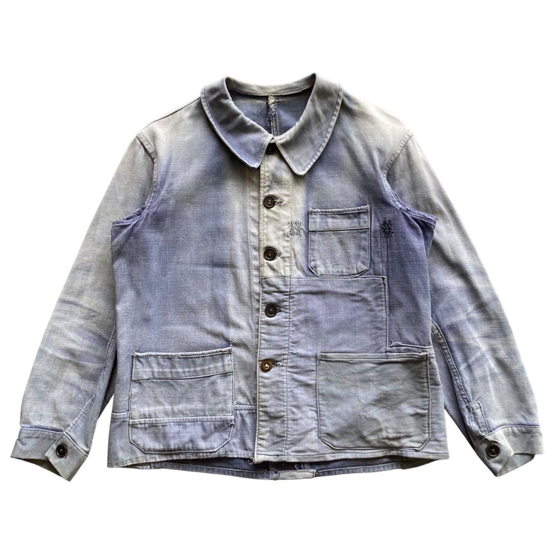 40〜50s フレンチ ヴィンテージ カバーオール モールスキンジャケット ボロ 50s フランス製 ヴィンテージ BARBE BLEUE ブラック モールスキン