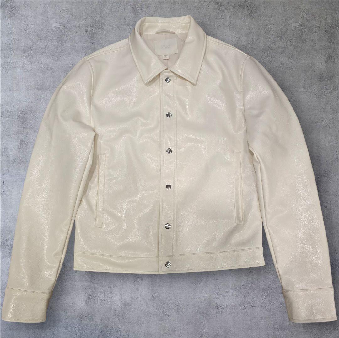 【未使用級】ZARA　ホワイトレザージャケット完売品 S/ ZARA ホワイト ジャケット ブレザー長袖 レディース タグ オフィス