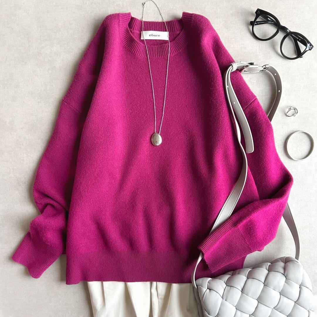 美品▲ebureエブール//ソフトスムース クルーネックニット▲パープルピンク ebure - エブール ebure ロンハーマン ソフトスムースニットプル