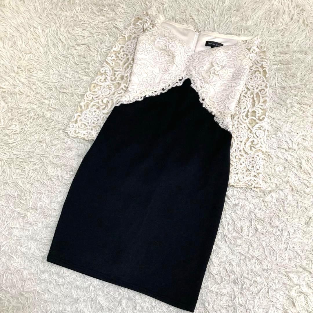 15677✨良品✨タダシショージ バイカラーワンピース 白×黒 スパンコール TADASHI SHOJI タダシショウジ バイカラースパンコールドレス | 結婚式