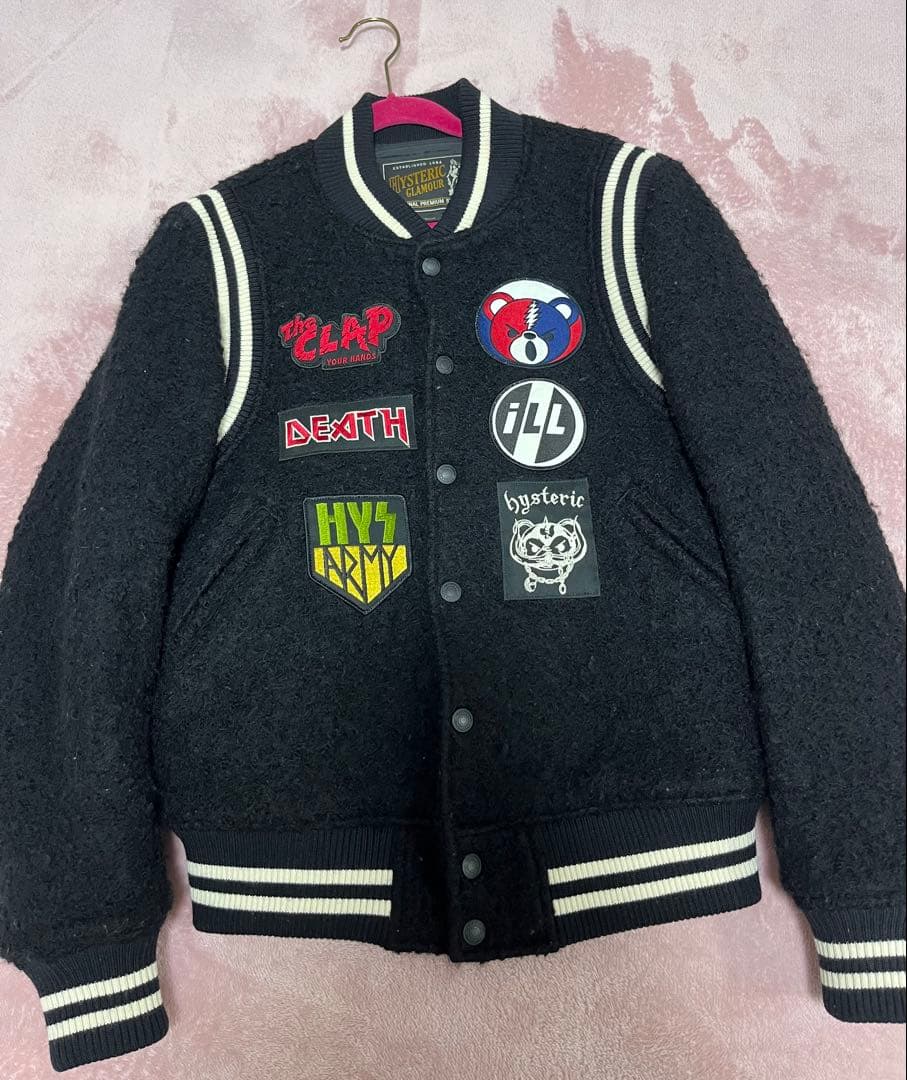 HYSTERIC GLAMOUR スタジャン ブラック スモール HYSTERIC GLAMOUR◇スタジャン/S/ウール/BLK/毛玉あり : セカンド
