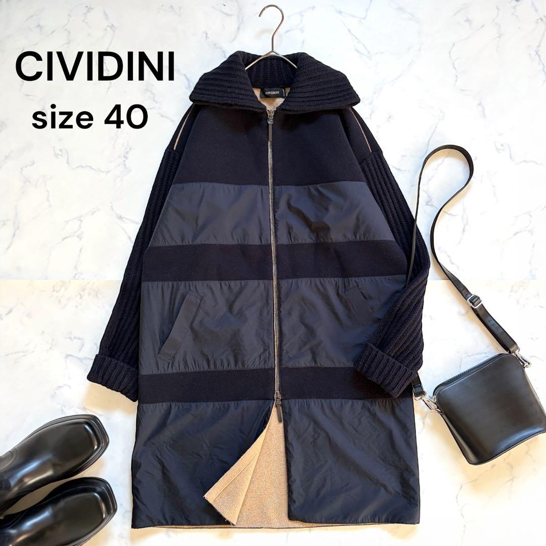 CIVIDINI イタリア製 ニット異素材コート ダブルジップ 紺 Lサイズ ニットコートジャケット |CIVIDINI|CORONET（コロネット）公式