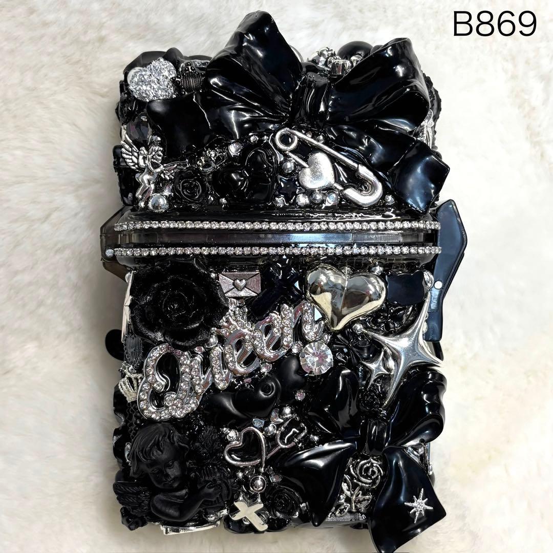 B869♡スケルトンケース♡紙タバコ入れ♡小物入れ♡デコケース♡地雷系♡ゴテゴテ 新品紙タバコシガレットケース地雷黒デコキラキラスカルデザイン