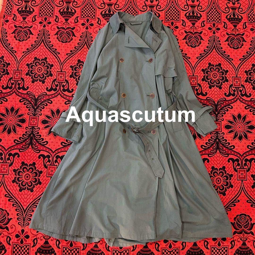 AQUASCUTUM トレンチコート ロング丈 カーキ イングランド製 英国製 Aquascutum アクアスキュータム 英国製 旧タグ 裏地チェック トレンチ