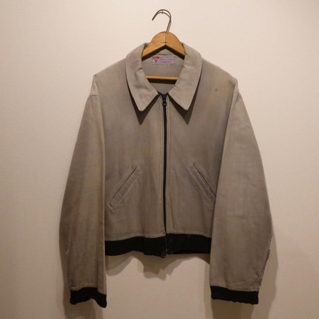 こ*れ様 50s 60s French moleskin zip Knit ja 50's] French Vintage Black Moleskin Work Jacket