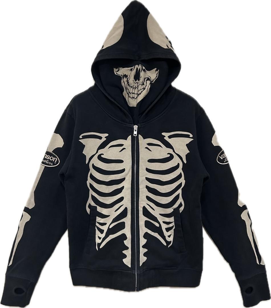 ＊VANSON ワッペン ハイネック 指穴 ボーン 骨 ジップパーカー M VANSON（バンソン） ジップパーカー BONE ZIP UP HOODIE フーディー