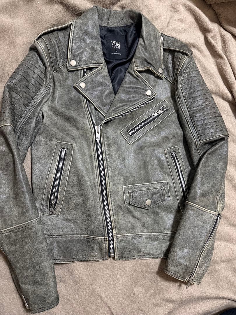 美品 206 HOMME グレー 限定 ヤギ革 レザーダブルライダースジャケット 美品 206 HOMME グレー 限定 ヤギ革 レザーダブルライダース