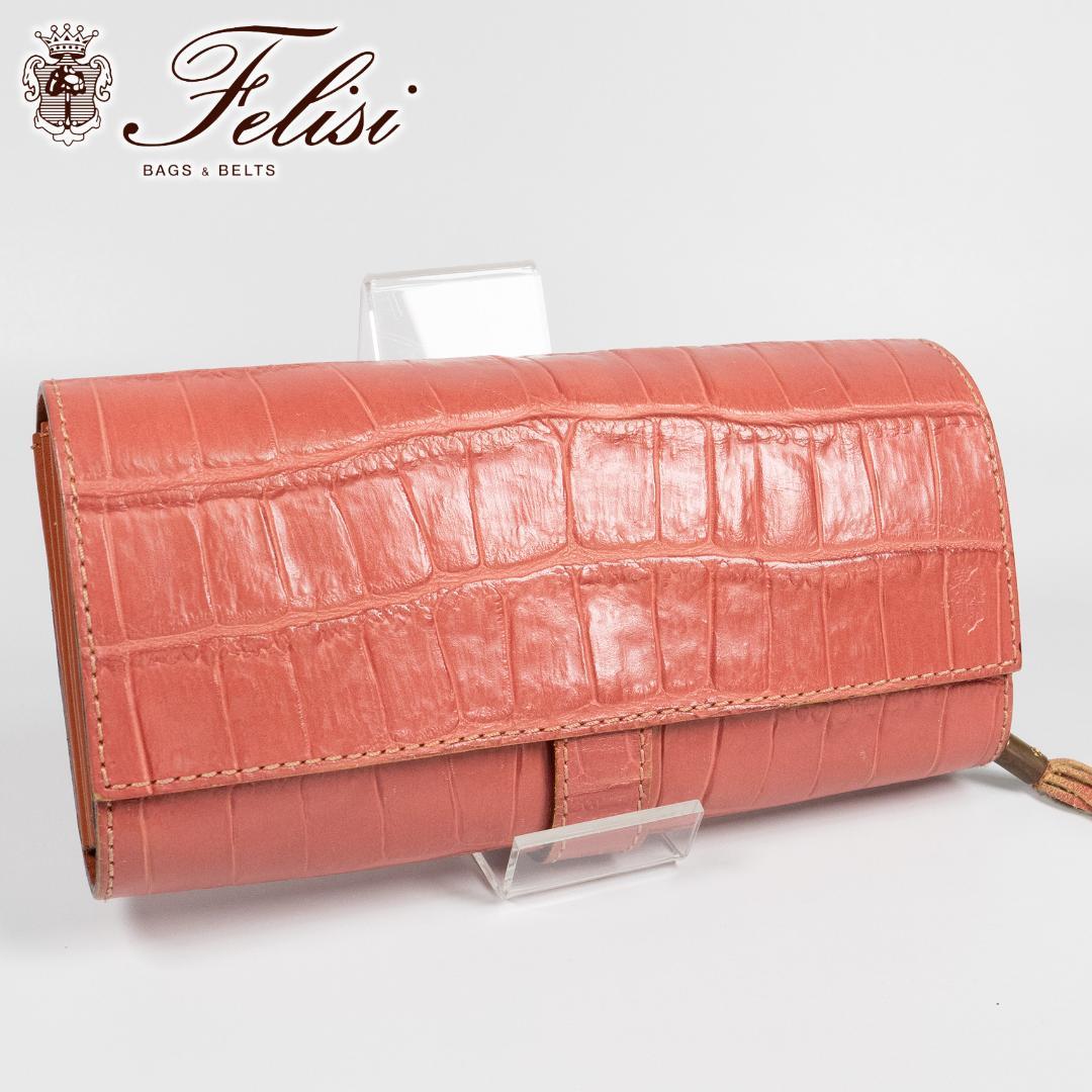 希少美品✨フェリージ 長財布 3005 コロコロ クロコ型押し レザー ピンク フェリージ 長財布 財布 メンズ レディース コロコロ クロコ型押し
