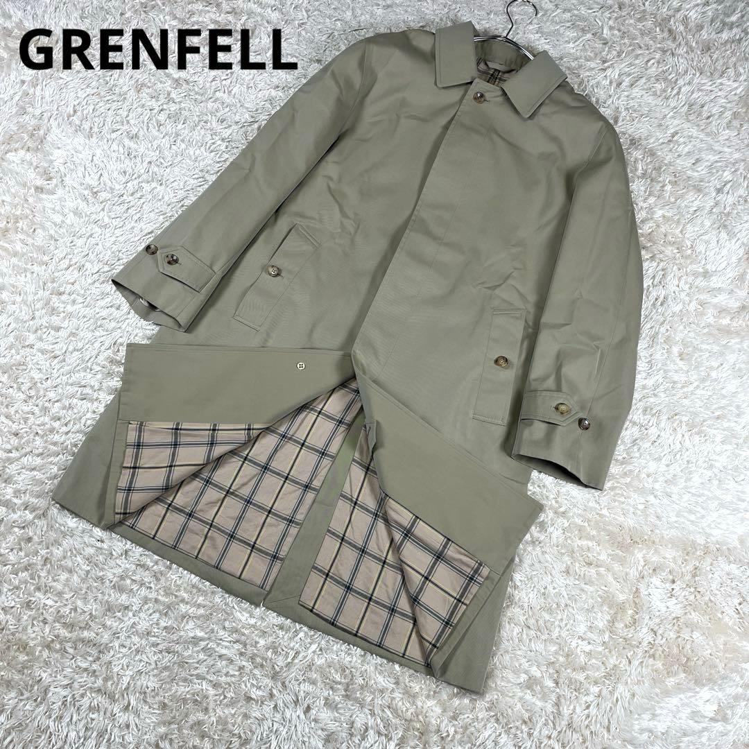 GRENFELL グレンフェル 英国製 裏地チェック ステンカラーコート 38M GRENFELL グレンフェル 裏地チェック 玉虫色 ステンカラーコート 38